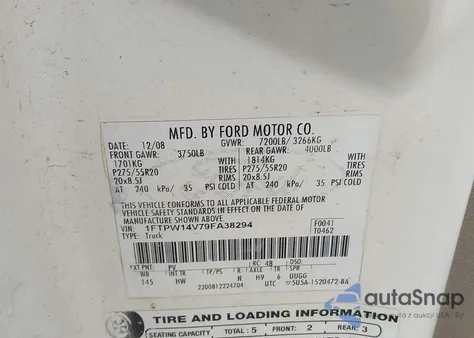 2009 Ford F-150 Lariat from USA, damaged, VIN 1FTPW14V79FA38294